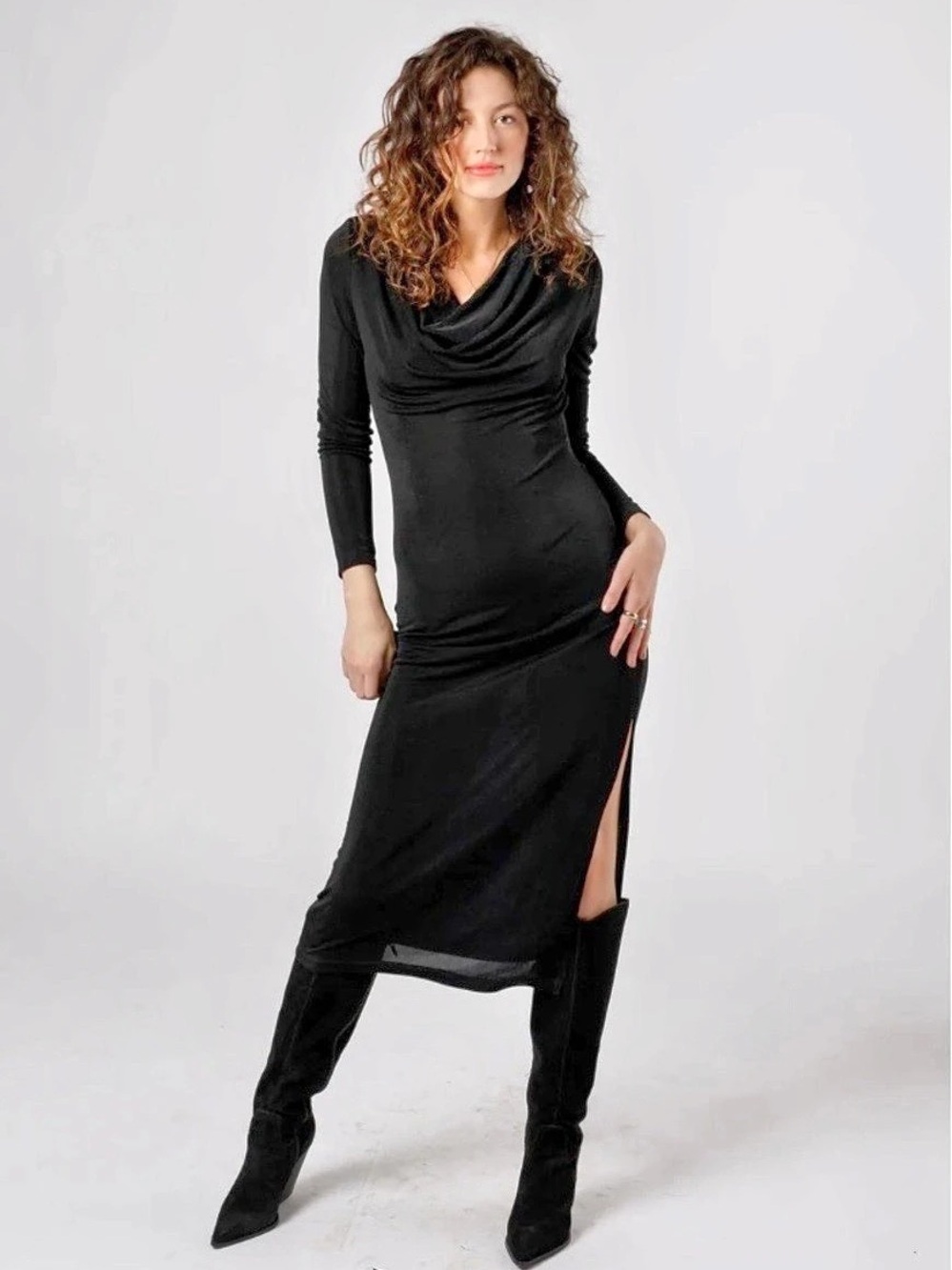 BAND OF THE FREE • ANNABELLE BLACK COWL NECK MIDI DRESS NWT SMALL